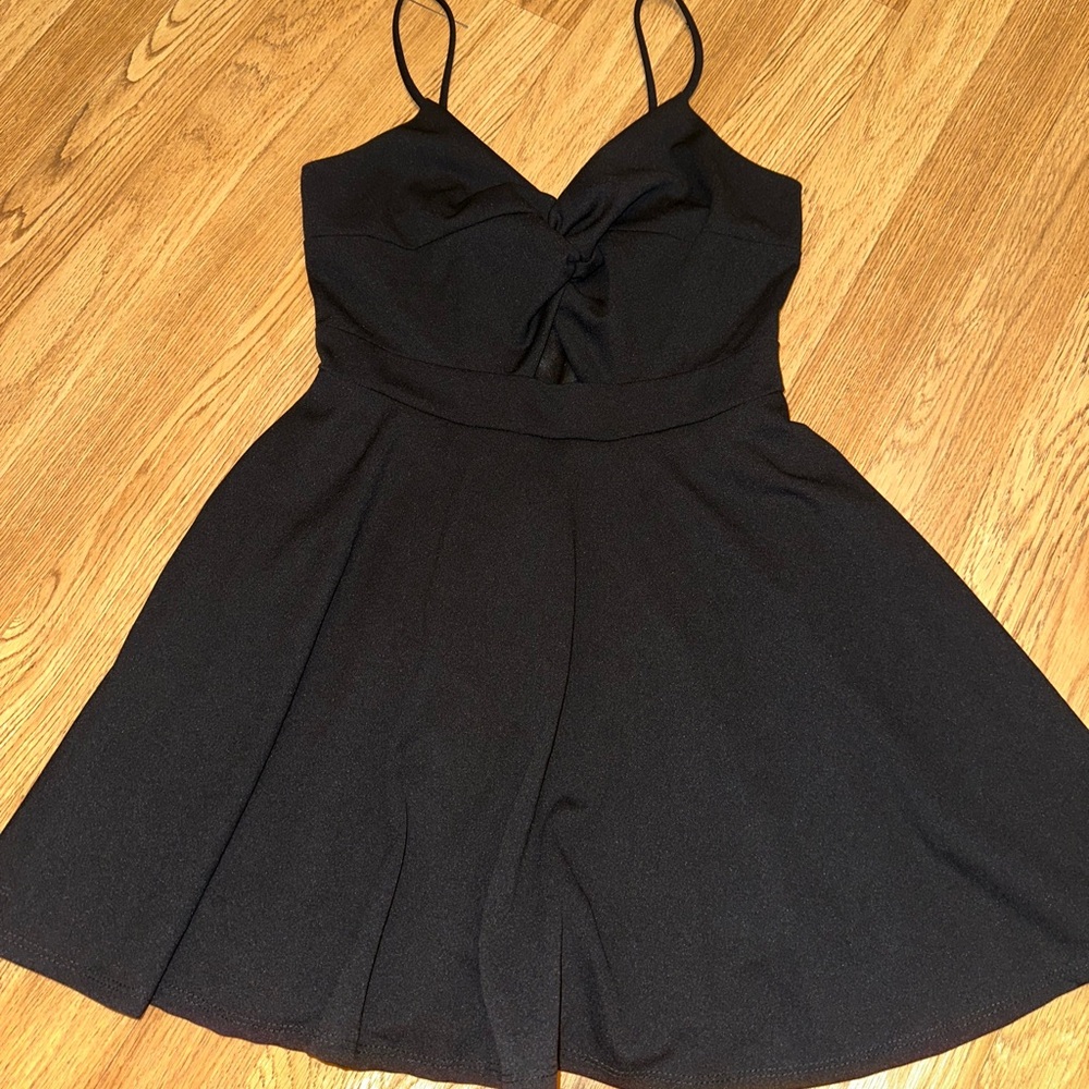 Black Spaghetti Strap Fit & Flare Romper Dress
